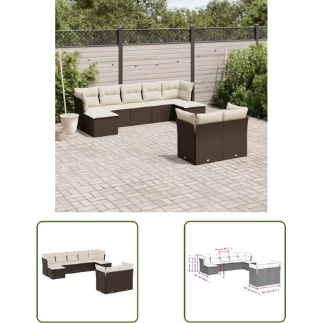 The Living Store 9-tlg. Garten-Sofagarnitur mit Kissen Braun Poly Rattan - Gartensorte - Gartenmöbelset - PE-Rattan Möbel - Outdoor Sofa - Lounge Set (1/3)