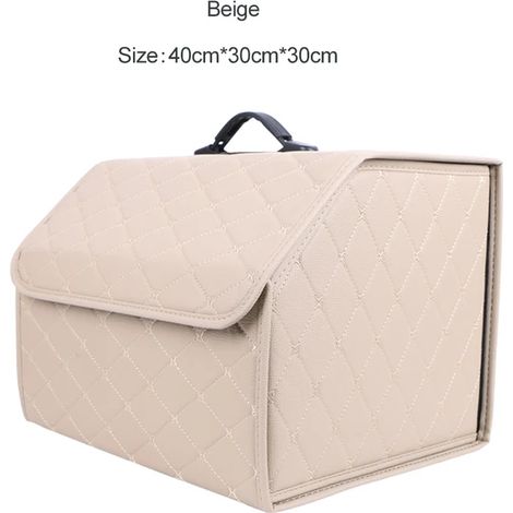 Boîte de rangement pour coffre de voiture (beige moyen) - Grande capacité - Sac de rangement multi-outils pour voiture - Étui pliable en cuir - Convient comme boîte de rangement d'urgence (1/5)