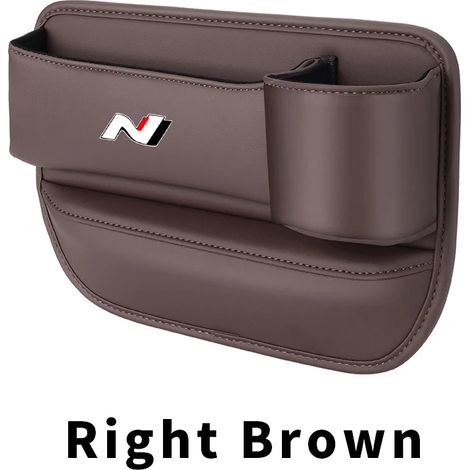 (Marron N-Droit) Boîte de rangement pour l'espace entre le siège et le porte-gobelet, pour téléphone et clés, compatible avec Hyundai N Line Sonata Elantra. Accessoires intérieurs en cuir. (1/5)