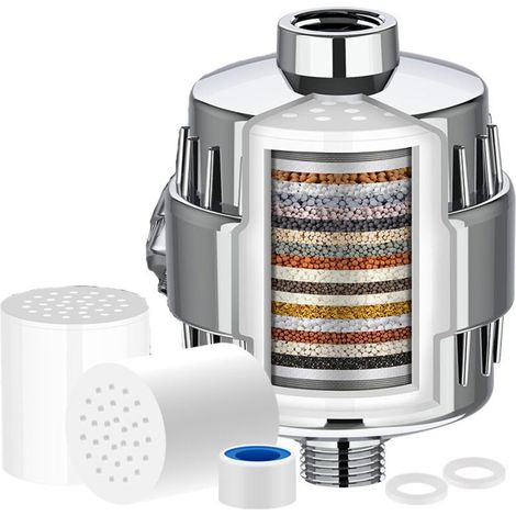 Set mit 2 universellen Duschfiltern (20 Filterstufen) + 1 Filter – Wasserreiniger für hartes Wasser – Entfernt Schwermetalle und Ablagerungen (1/5)