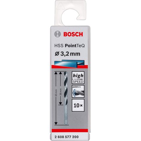 Bosch Accessories 2608577200 HSS PointTeQ (3,2 x 36 x 65 mm) - Set da 10 Pezzi di Punte Elicoidali per Trapano per Metallo, Acciaio, Fusione o Plastica, Grigio (Argento), Ø 3.2 mm