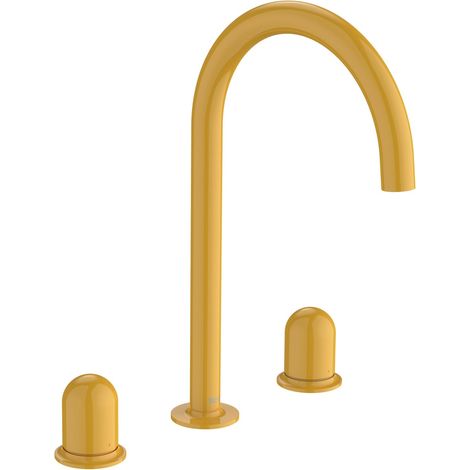 ROCA A5A3V3FP10 NU Grifo Bimando Lavabo con Manetas de Repisa Maneta Dome Amarillo Miel - ref: A5A3V3FP10