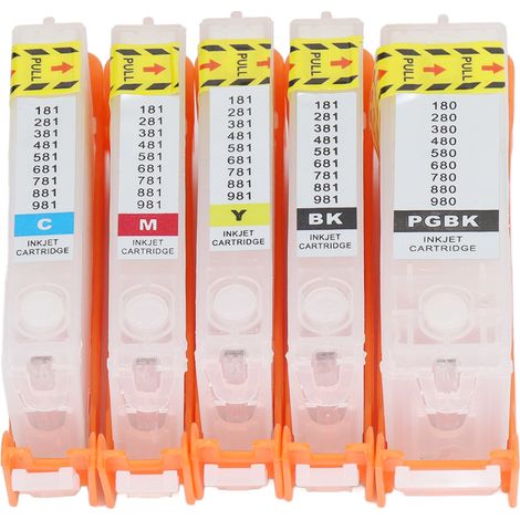 Cartouche d'encre 5 pièces PGBK BK C M Y, rechargeable avec puce permanente 280 281, fonctionnement fluide pour imprimante (1/5)