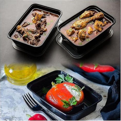 Lot de 50 boîtes de préparation de repas réutilisables à emporter Boîtes à bento en plastique Stockage des aliments Déjeuner