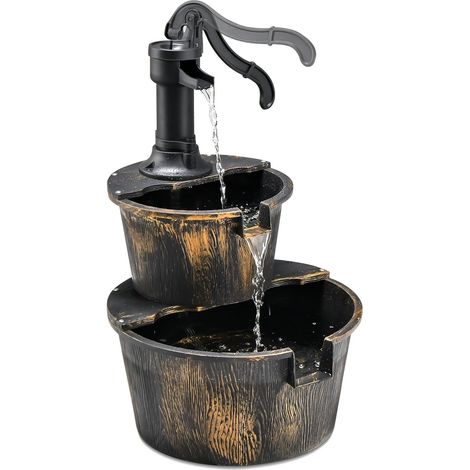 Fontaine de Jardin à 2 Niveaux, avec Pompe à Eau & Débit d'eau Réglable, Fontaine à Eau Design en PP, Fontaine d'Intérieur, Décoration de Jardin pour Extérieur Balcon Terrasse (Bronze) (1/5)