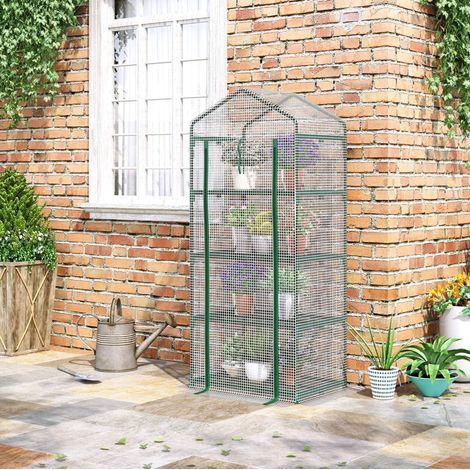 Invernadero compacto 70x50x160 cm blanco de PVC con 4 estantes y puerta enrollable (1/5)