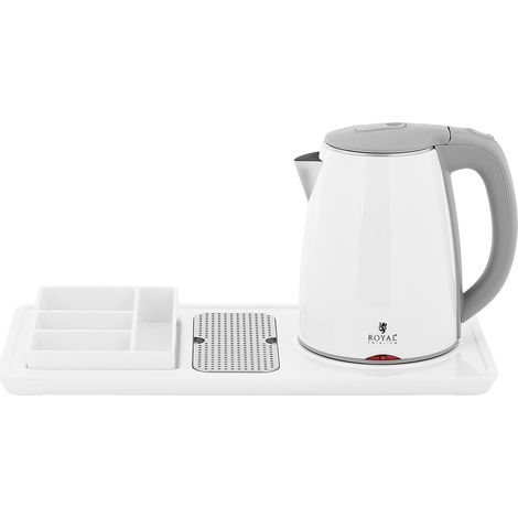 Bandeja de cortesía de hotel premium con hervidor eléctrico con compartimentos para café y té 1,2 litros 1800 vatios acero inoxidable blanco 140004298 (1/4)