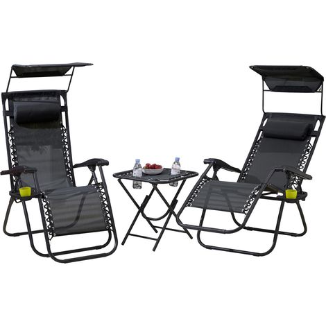 Neo Black Folding Zero Gravity Garden Chairs and Table Set (1/5)