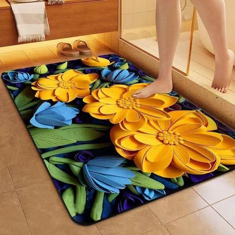 Tapis de salle de bain - Tapis de sol - Tapis antidérapant - Tapis de salle de bain - Motif floral (1/4)
