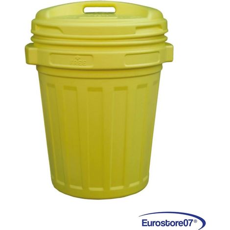 Bidone con coperchio a vite in plastica - lt.70 colore giallo, cm.50x68h. (1/4)
