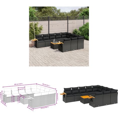 Salon de jardin 11 pcs avec coussins noir résine tressée - Ensemble Salon De Jardin - Canapé Extérieur - Meuble De Jardin - Rotin Synthétique - Résine Tressée - Home & Living (1/3)