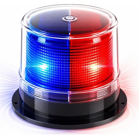Balise de signalisation stroboscopique solaire à 360° avec base magnétique, étanche IP65, pour la circulation routière, les chantiers de construction et le milieu marin (nouveau rouge + bleu) (1/5)