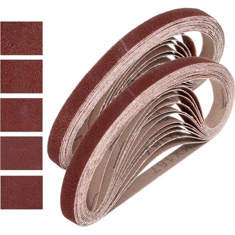 Lot de 40 bandes abrasives de 13 mm x 457 mm - Grain 60/80/120/180/240 - Grain 60/80/120/180/240 - Pour le travail du bois, le polissage des métaux, l'aiguiseur de couteaux