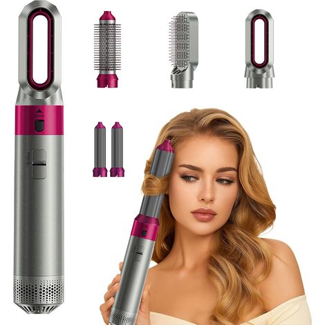 Ensemble brosse et sèche-cheveux 5 en 1 - Souffleur d'air pour cheveux, sèche-cheveux, fer à friser et brosse coiffante 5 en 1 avec technologie ionique, brosse à air chaud amovible pour sécher, boucle (1/5)
