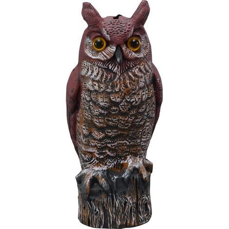 Búho ahuyentador de pájaros, imitación de plástico, marrón, 17x15x41cm, decoración de jardín con búho, ornamento animal, herramienta de caza. (1/5)