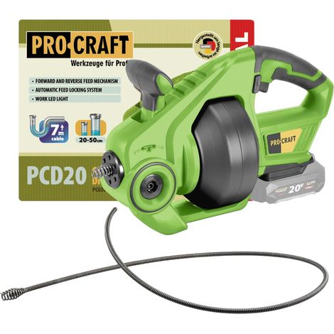 Procraft PCD20-BB Pulitore per tubi a batteria 20 V 7 m x 7 mm Brushless Solo - senza batteria, senza caricabatterie (1/2)