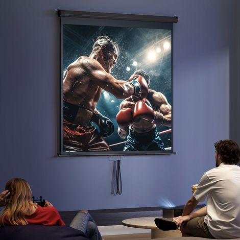 Schermo di proiezione per TV e home cinema da 85 pollici, videoproiettore 4K HD in rapporto 1:1, 146 cm di larghezza x 146 cm di altezza.