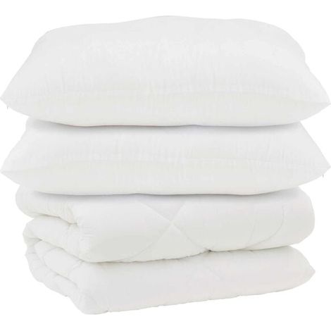 Ensemble de couette en duvet, comprenant 3 oreillers, en microfibre blanche, garni de duvet d'oie. (1/5)