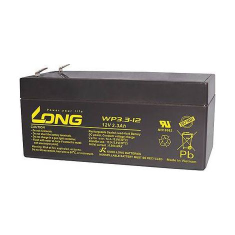 Long WP3.3-12 WP3.3-12 Batterie au plomb 12 V 3.3 Ah plomb (AGM) (l x H x P) 134 x 65.5 x 67 mm cosses plates 4,8 mm auto-décharge réduite, sans ent Y807762 (1/2)