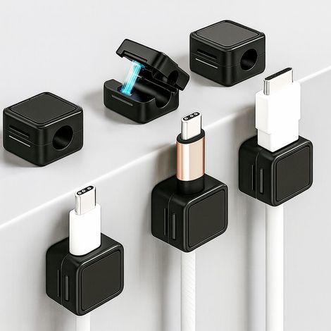 Lot de 6 organiseurs de cordons magnétiques extra puissants – Clips de câble magnétiques avec adhésif pour bureau, voiture et maison, support de cordon universel pour chargeurs, câbles USB et HDMI (1/5)