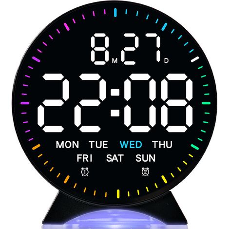 Sveglia digitale, piccola sveglia da comodino con luce notturna, orologio da tavolo rotondo con due sveglie, visualizzazione di data e giorno della settimana, adatta per camera da letto, ufficio e cas