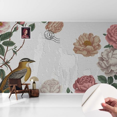 Fotomurale adesivo - Carta da parati adesiva - per la cucina camera da letto per la soggiorno - Fiori vintage 416x254 cm (1/5)