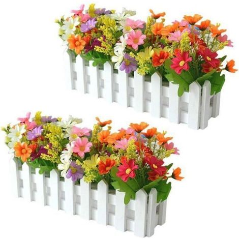 Fleurs artificielles en pot - - Lot de 2 - Décoration de clôture en bois - Orchidées - Pour balcon, salon, jardin (1/4)