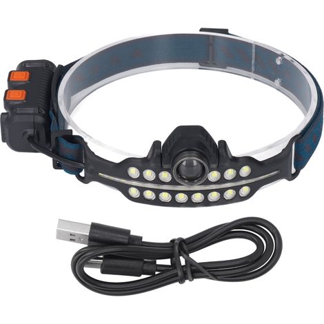 Wiederaufladbare LED-Stirnlampe mit USB-C-Anschluss, roter Warn-LED, verstellbar für Arbeit und Camping (1/5)