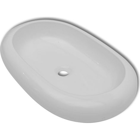 Lavabo de baño ovalado de cerámica 63 x 42 cm blanco 020002479