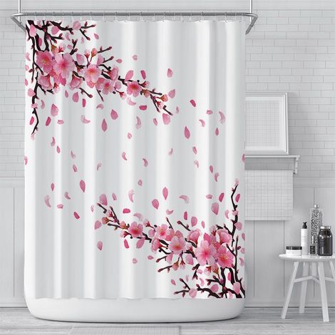 Rideau de douche (180 cm × 180 cm) à motif floral, résistant à la moisissure, en tissu papillon, pour femme et homme, avec 12 crochets, lavable et à séchage rapide. (1/5)