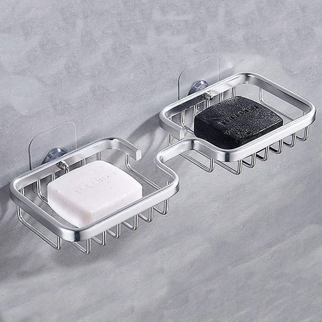 Porte-savon double barre, porte-savon de douche auto-adhésif, porte-savon de salle de bain, porte-savon en aluminium aérospatial (1/5)