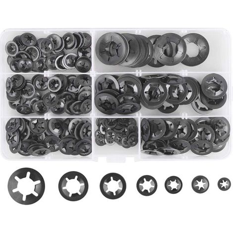 280 Pcs Rondelles De Blocage Rondelles De Verrouillage, Rondelles À Verrouillage Rapide De Rondelles De Verrouillage En Acier M3 M4 M5 M6 M8 M10 M12, 7Tailles, Noir (1/5)