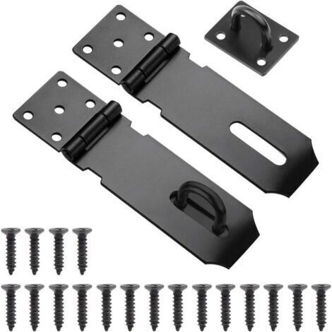 Moraillon de Porte Cadenas, 2pcs Fermoir de Loquet Porte Exterieur, 5 Pouces Acier Inoxydable Moraillon de Verrou Porte Exterieur avec Vis pour Placard Garage Fermeture Porte(Noir) (1/4)
