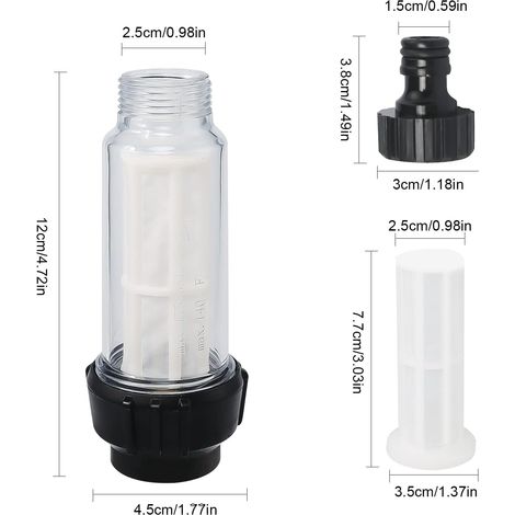 Filtre à eau avec Insert de Filtre, 8 Pcs Filtre pour Nettoyeur Filtre Tuyau Arrosage avec Raccord d'eau 3/4" pour Tous les Nettoyeurs Haute Pression (1/5)