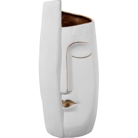 Vase de Table avec Un Visage en céramique Blanche et dorée 15 x 15 x 35 cm