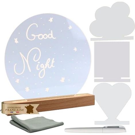 LED Night Light for Children and Families - Birth Gift, Christening, Child's Night Light - Erasable Pencil and 4 Interchangeable Shapes (Cloud, Heart, Round, Square) (1/5)