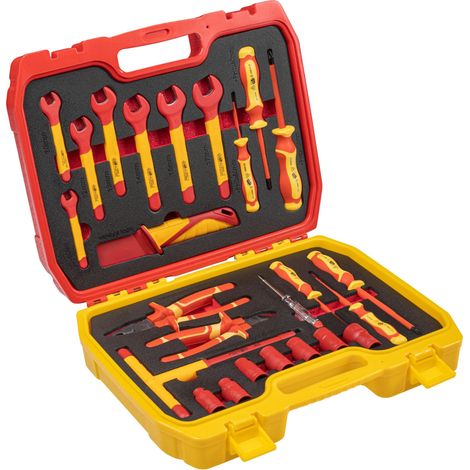 HÖGERT TECHNIK – Set di attrezzi VDE 1000 V, set di attrezzi da 25 pezzi con utensili isolati nella cassetta degli attrezzi, pinze CrV, cacciaviti S2, tester di tensione e tasch