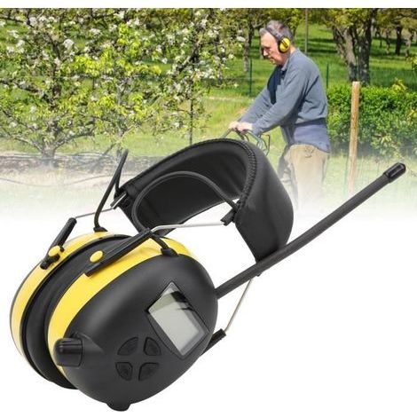 Cache-oreilles SURENHAP - Casque antibruit électronique à réduction de bruit - Radio AM/FM - Blanc et Jaune
