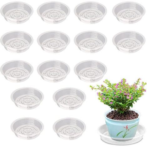 Soucoupes Rondes Transparentes pour Pots de Fleurs, Lot de 15 Plateaux Plastique pour Plantes et Jardinières (1/3)