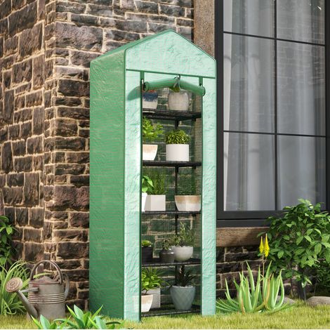Serre de jardin 69 x 49 x 193 cm 5 niveaux verte OKMYHOME (1/4)