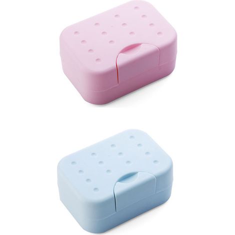 MINKUROW Portasapone Da Viaggio 2 Pezzi, Portasapone Con Coperchio, Portasapone Con Coperchio, Portasapone In Plastica, Portasapone Facile Da Pulire Per Bagno Doccia Cucina (Rosa E Blu) (1/4)