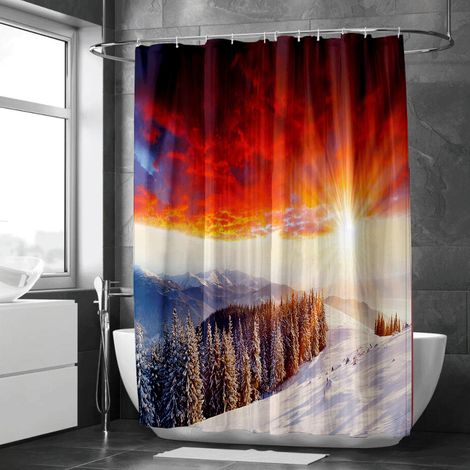 Rideau de douche motif cascade et forêt montagneuse, tissu salle de bain imperméable, 90x180 cm (1/5)