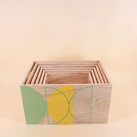 Lot de 6 caisses en bois motifs géométriques verts