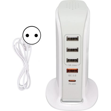 Support de charge pour téléphone portable, adaptateur secteur USB, station de charge multiport, tour de charge rapide, prise européenne. (1/5)