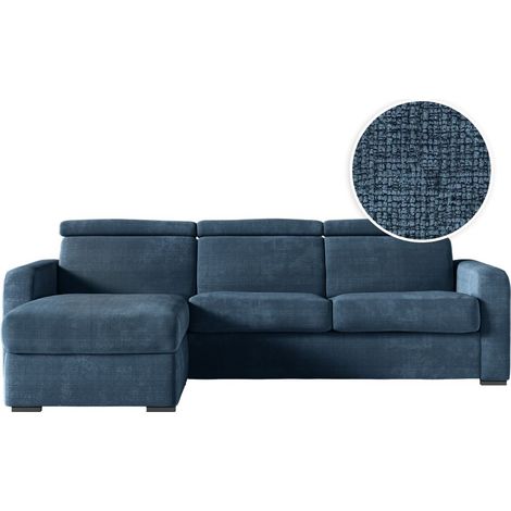 Canapé CAROLE d'angle convertible 4 places couchage quotidien 140x190cm en tissu chenille - Bleu (1/5)