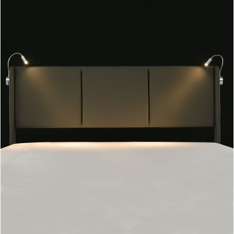 Cama doble 160x200 de PU gris con arcón, luces LED de lectura, USB y somier de lamas (1/5)