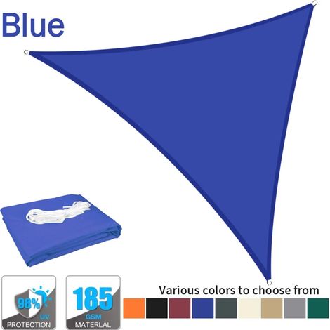 (Bleu, 2x2x2M) Voile d'ombrage triangulaire imperméable, protection UV à 98%, convient aux jardins de pergola extérieurs. (1/5)