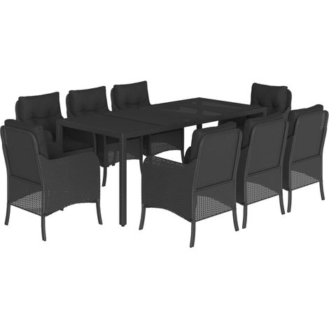 Maison Exclusive - 9-tlg. Garten-Essgruppe mit Kissen Schwarz Pol