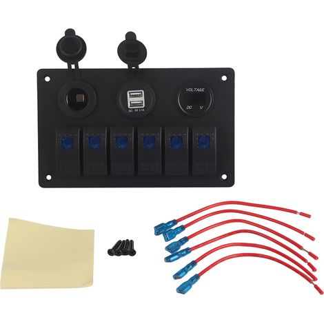 EBTOOLS per pannello elettrico per barca a 6 vie 12V 24V per auto, barca, nautica, caravan, interruttore a bilanciere a LED, doppia USB, voltmetro, accendisigari, interruttore a bilanciere impermeabil