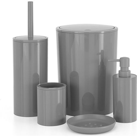 Set accessori bagno da appoggio 5 pezzi in plastica grigio Glim